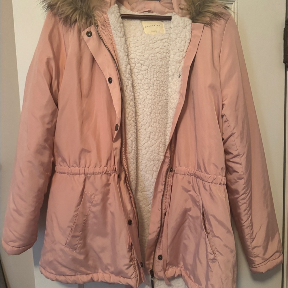 Copper Key Blush Pink Jacket with Faux Fur Lining